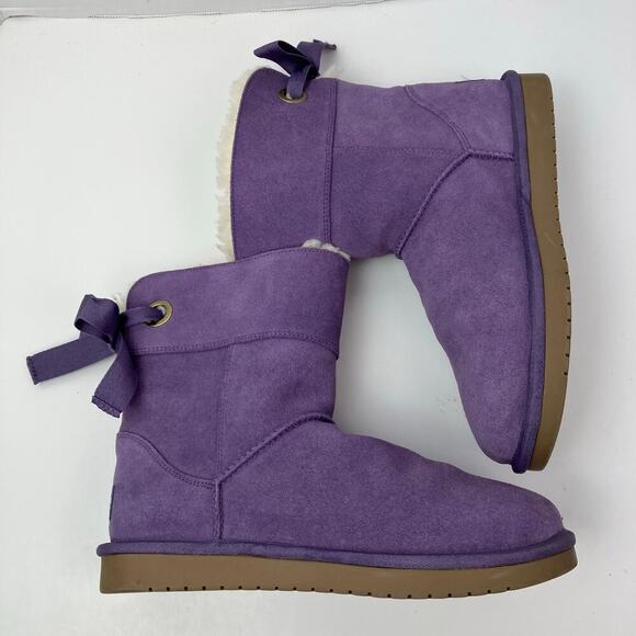 Koolaburra by UGG Sz 5 Andrah Suede Short Boots Elderberry Purple Lavender Bow - Picture 10 of 16